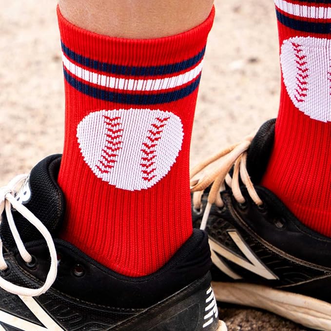 ChalkTalkSPORTS Baseball Performance Crew Socks - Boston Socks - Youth & Adult - Baseball Mid-Calf Socks