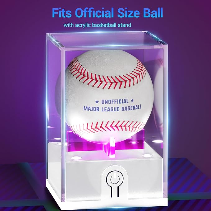 Leshein Acrylic Baseball Display Case with LED Light, UV Protected Holder for Memorabilia