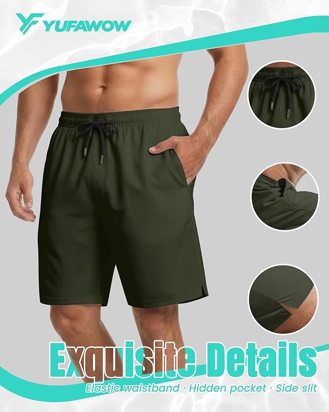 9 Inch Men Swim Trunks with Mesh Lining Quick Dry Breathable Pockets for Summer Beach Cruise Water Park Gym Running