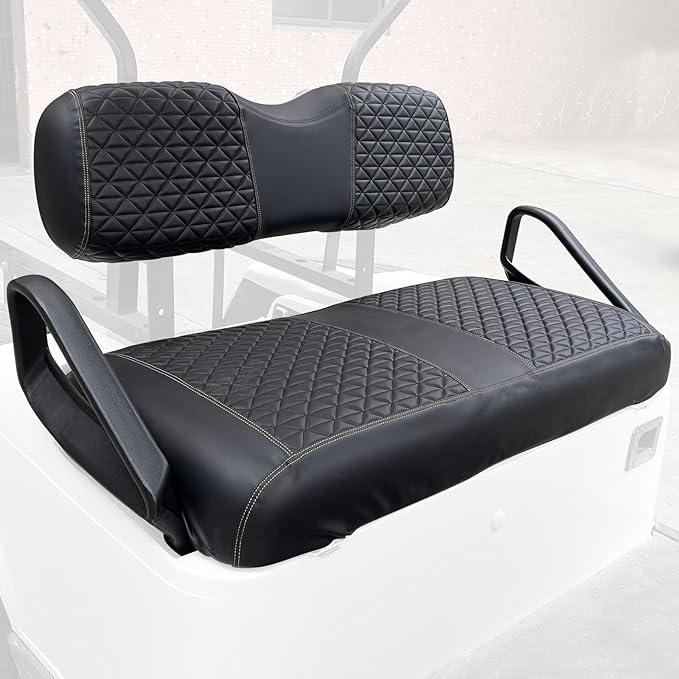 XUANYUDG0769 Golf Cart Front and Rear Seat Covers for EZGO TXT/RXV Club Car DS/Precedent Yamaha G29, Vinyl Leather Made/Adjustable Straps and Retractable Buckle/No Stapler Required,4PCS