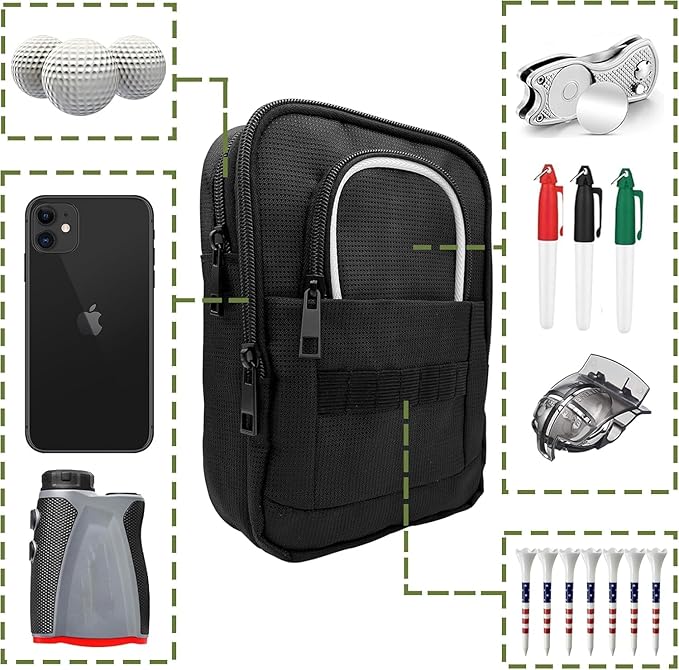Golf Valuables Pouch, Golf Ball Bag, Golfer Portable Organizer, Large Golf Accessories Pouch for Gadgets, Like Balls, Tees, Market - Golf Gift for Men and Women (White/Red Edge) (White Edge)