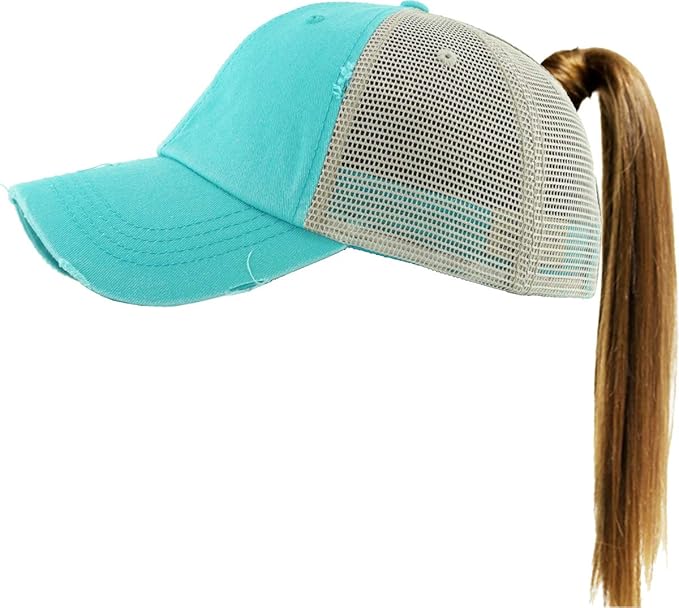 Classic Plain Ponytail Messy High Bun Headwear Adjustable Cotton Trucker Mesh Glitter Hat Baseball Cap