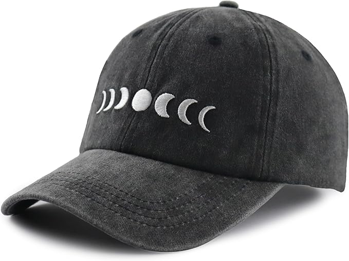 Moon Hats for Women Men, Adjustable Cotton Embroidered Moon Accessories Baseball Cap