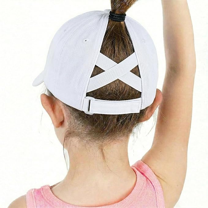 Baseball Caps for Girls Kids Cute Graphic Ponytail Hat Trucker Fashion Acid wash Hats Fun Adjustable Criss Cross Cap