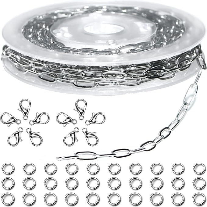 Jishi 16ft Paperclip Chain 4mm Silver Stainless Steel Paper Clip Link Chain Roll by Jishi