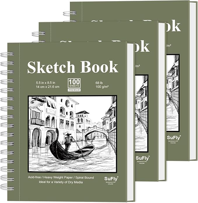 Sketch Book 5.5 X 8.5 inch, Artist Sketch Pad, 300 Sheets Spiral Bound by SuFly