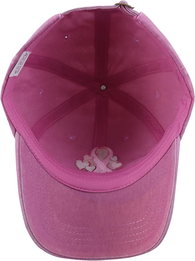 Fight Breast Cancer Hats for Women, Cotton Embroidered Pink Ribbon Little Heart Baseball Cap