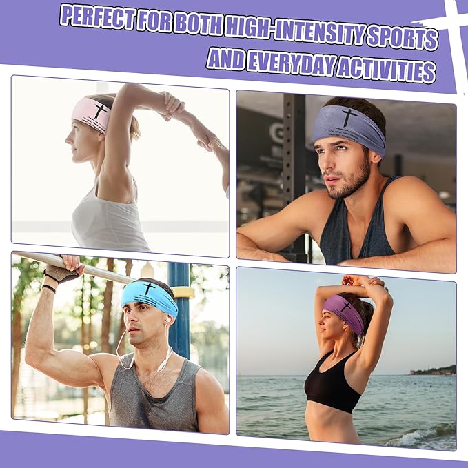 6 PCS Christian Headbands for Men Women Jesus Faith Cross Athletic Sweatbands Moisture Wicking Twist Knotted Criss Cross Hair Bands with Bible Verse Religious for Sports Workout Football Baseball