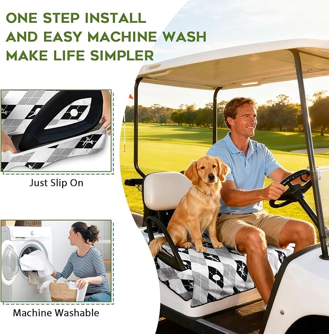 Golf Cart Seat Covers Club Car Golf Cart Accessories for Men Women Golf Carts Seat Towel Blanket 2-Seat Golf Cart Decorations