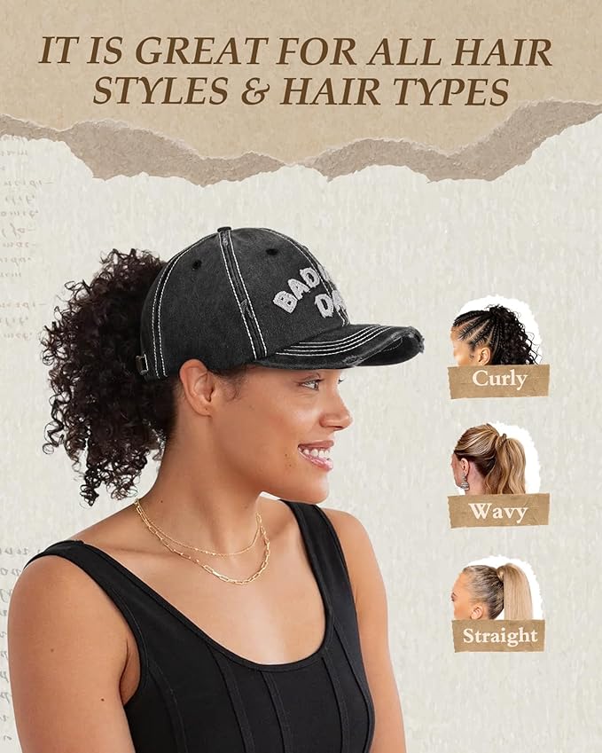 Flafens Women Pony Hats High Ponytail Baseball Caps - Cotton Vintage Washed Distressed Adjustable Criss Cross Trucker Hat