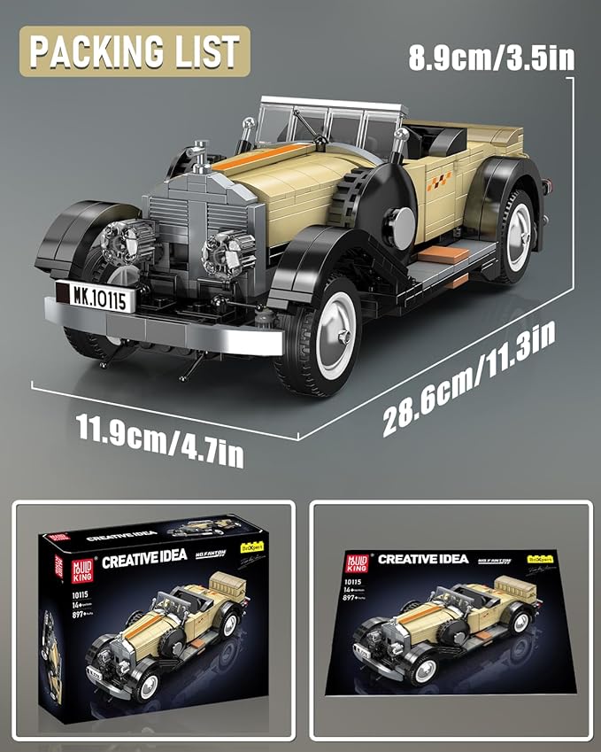 Mould King 10115 Classic Vintage Car Building Kit, Retro Car Building Blocks - Image 6