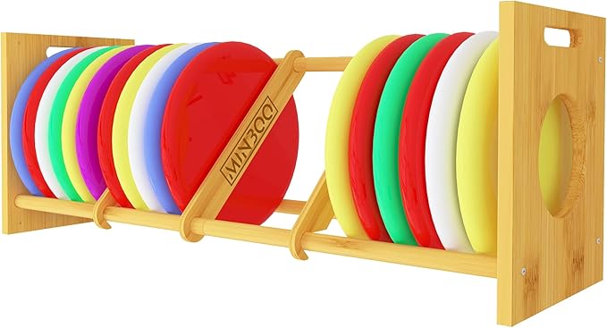 MinBoo Disc Golf Rack Stackable | Bamboo Disc Golf Shelf for Sports Disc Storage | Disc Golf Organizer with 40+ Disc Capacity | Essential Disc Golf Accessories | Discs Not Included
