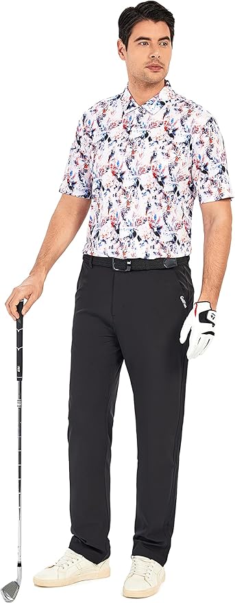 SAMERM Golf Shirts for Men Super Stretch Jacquard Dry Fit Golf Polo Moisture Wicking Short Sleeve Polo Shirts for Men