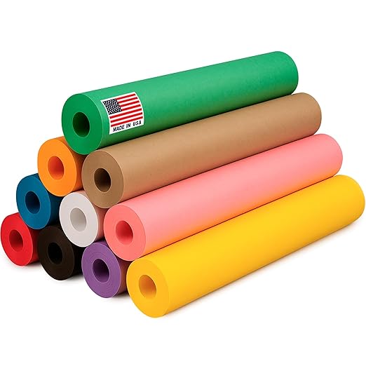 18" x 1200" Pack of 10 Rolls USA-Made Multi-Color Kraft Paper Rolls, 45 lbs/66 by Paclord