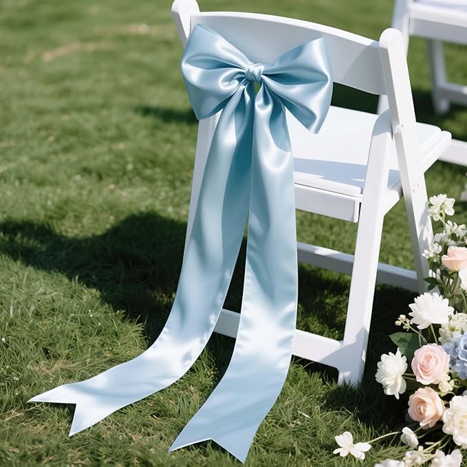 LaRibbons Light Blue Satin Ribbon 4 Inch 10 Yards Double Faced Luxury Baby Blue - Image 4