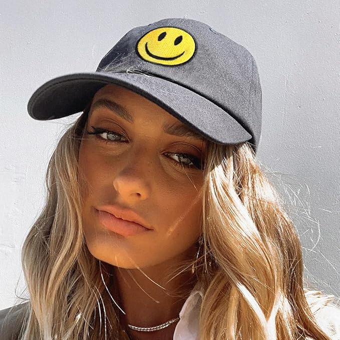 Smile Face Baseball Cap for Women Men Cute Baseball Caps Unstructured Cotton Dad Hat