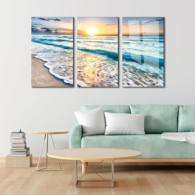 SpiritualHands Sea beach ocean white sand Tempered Glass Wall Art Painting - Image 5