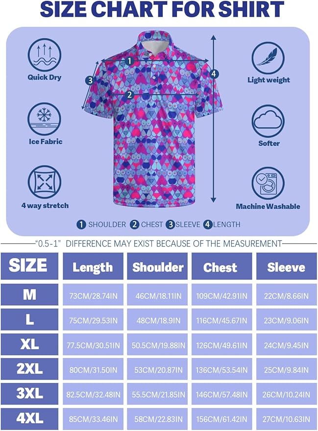 HUURAY Funny Golf Polos for Men Funny Print Short Sleeve Shirts Quick Dry Polo Shirts Hawaiian Shirt Performance Golf Outfits