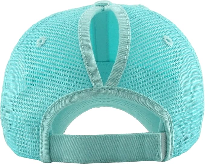 Classic Plain Ponytail Messy High Bun Headwear Adjustable Cotton Trucker Mesh Glitter Hat Baseball Cap
