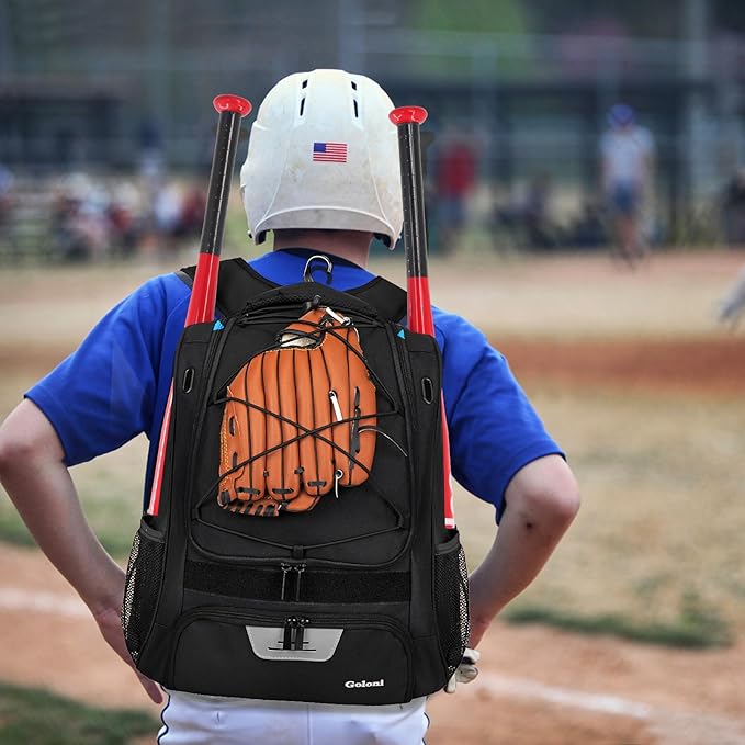 Goloni | Baseball Backpack,Baseball Bag for Adult,Softball Bat Bag with Shoes Compartment,Large Main Compartment for Helmet & accessories, Fence Hook