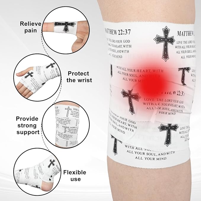 MiniInflat 2 Pcs Christian Cross Athletic Tape Sports Tape 2in x 23ft Religion Jesus Wrist Wrap for Soccer Football Baseball, Gift for Graduation Teacher Nurses Week Pentecost(White,Matthew 22:37)