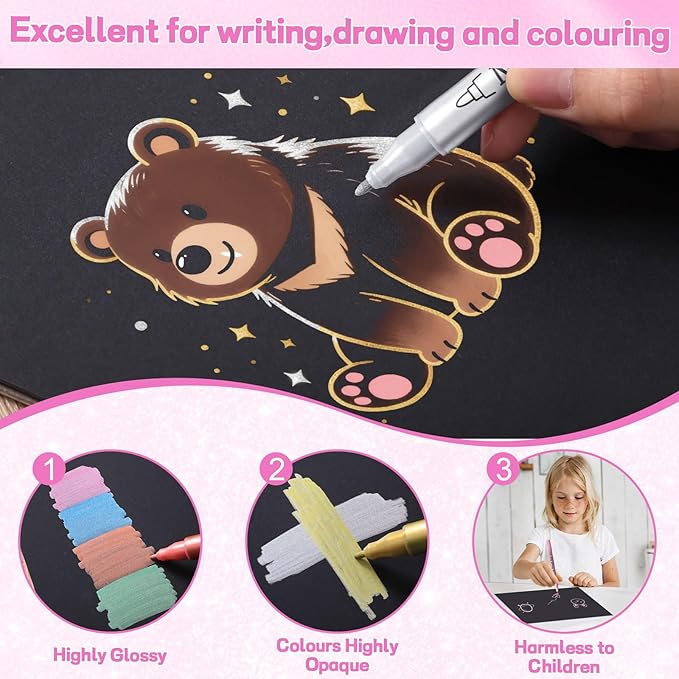 24 Pack Metallic Markers, Dual Tip Glitter Pens - Image 5