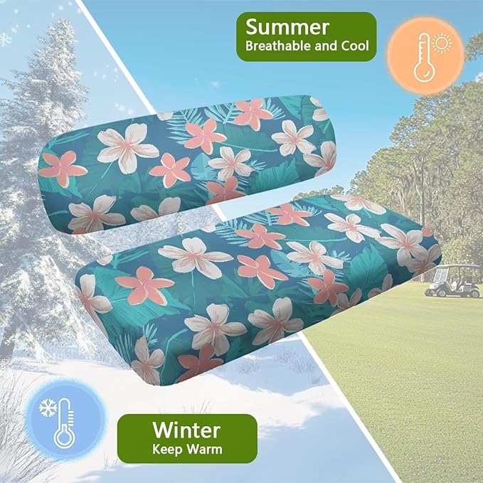 Suobstales Golf Cart Front and Rear Seat Cover Set for EZGO TXT RXV & Club Car DS 2 Passenger, Washable Bench Seat Covers Kit