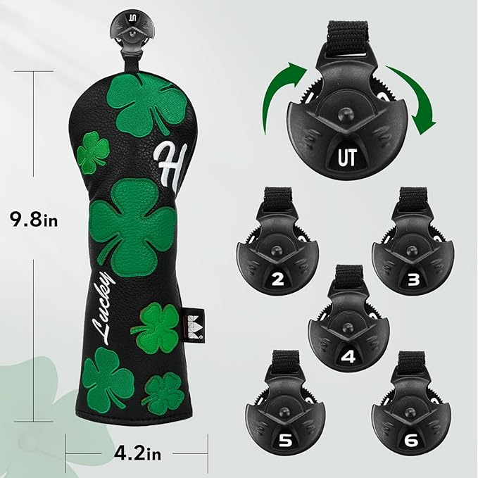 Craftsman Golf Green Lucky Clover Driver Wood Hybrid Headcover Blade Mallet Putter Cover for Scotty Cameron Taylormade Odyssey Also for Custom Version with Your Name Stitched
