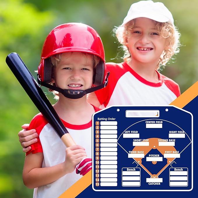 1+44PCS Baseball Coaching Board for Dugout, Dry Erase Lineup Board Softball Clipboard for Coach/ 30 Name Strip/ 10 Number Blocks/ 2 Marker/ 2 Buckle