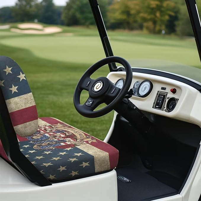 Yewatlles USA 250th Golf Cart Seat Covers Seat Kit, Printed Breathable Golf Cart Seat Cushions Golf Blanket Golf Club Car Accessories