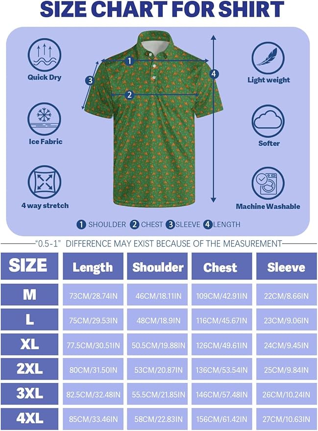 HUURAY Funny Golf Polos for Men Funny Print Short Sleeve Shirts Quick Dry Polo Shirts Hawaiian Shirt Performance Golf Outfits