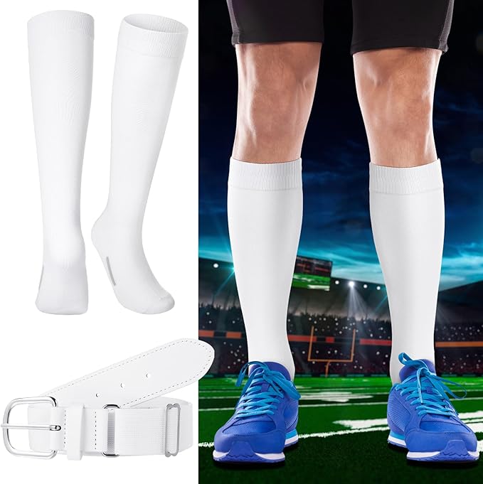 Haysandy Baseball or Softball Sock and Belt Combo Set 3 Football Baseball Socks with Softball Belt for Youth Boys Kids