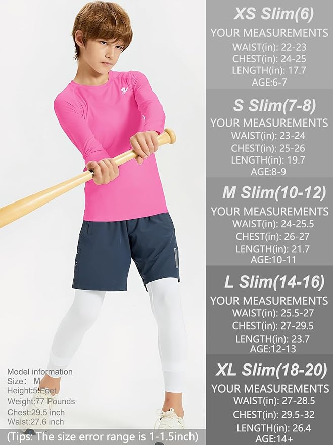 DEVOROPA Youth Boys Compression Thermal Shirt Long Sleeve Kids Fleece Baselayer Soccer Baseball Undershirt Slim/Regular/Husky