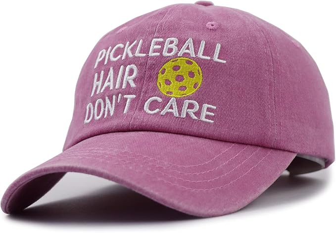 Pickleball Hair Don't Care Hats for Men Women, Funny Adjustable Embroidered Wash Cotton Gifts Baseball Caps