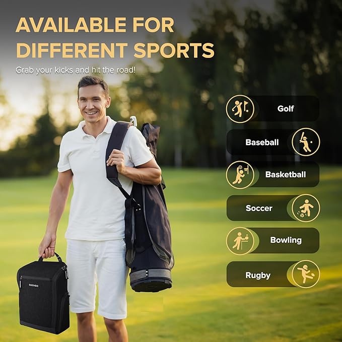 Golf Shoe Bag Men Women, Padded Golf Shoe Carry Bags with Clasped Strap Handle & Side Ventilation, 3 Pockets for Golf Tees, Balls & Accessories, Perfect for Sport Golf Baseball Soccer