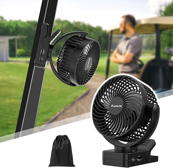 Magnetic Clip on Fan for Golf Cart, 12000mAH Battery Operated Portable Fan with 3 Speeds, LED Lantern, Magnetic Base, Suitable for EZGO Club Car Yamaha, Golf Cart & Cruise Ship Accessories