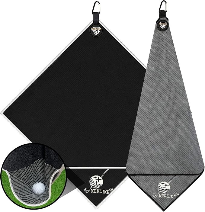 Magnetic Golf Towel 2 Pack 20" x 20" with Clip & Cleaning Pocket - Microfiber Waffle Ultra Absorbent, Golf Club & Ball Cleaner, Magnet for Clubs Essential Golf Accessories Golf Gifts for Men Women