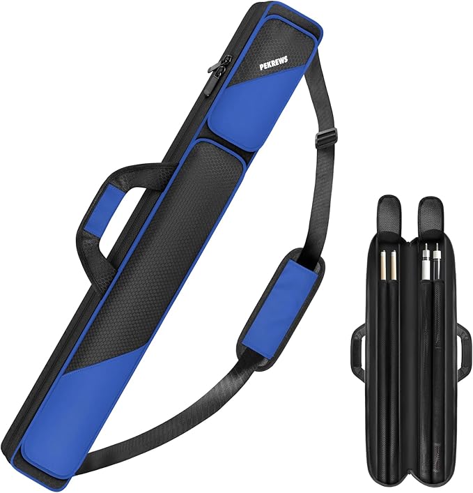 PEKREWS Pool Cue Case, Pool Stick Case 2x2 Holds 2 Sticks with 2 Accessory Zipper Pockets, Sturdy Polyester Pool Cue Carry Bag with Shoulder Strap Handle, Soft Billiard Cue Sling Bag for Men and Women