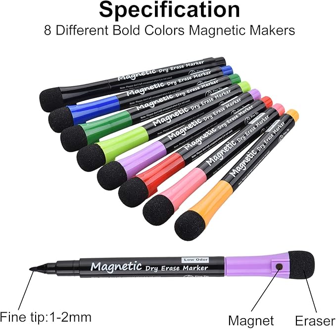 Browill Magnetic Dry Erase Markers, Fine Tip Low Odor Whiteboard Markers - Image 2