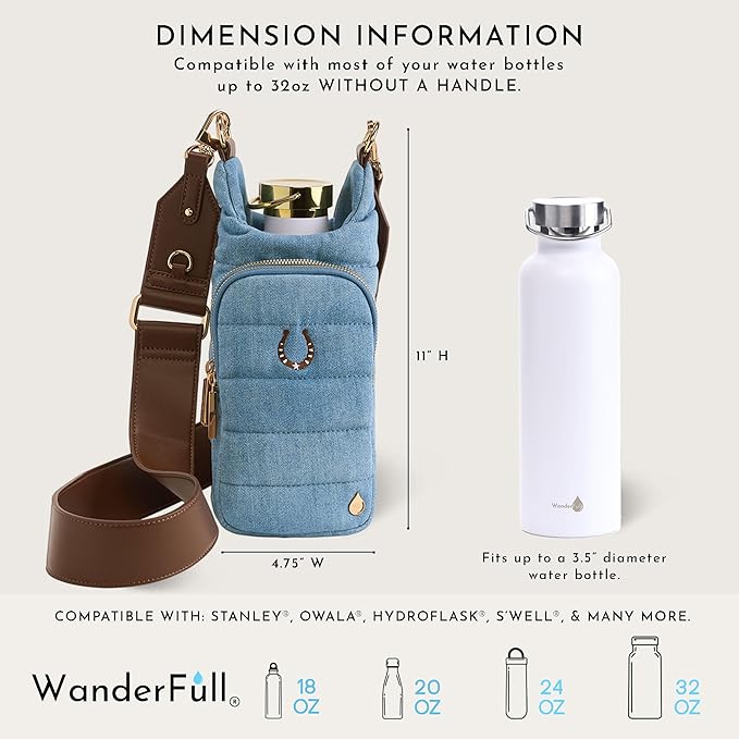 WanderFull® Original HydroBag® Collection, Water Bottle Holder, Gift for Women, Mom, Girlfriend, w/Strap & Phone Pocket, Hands-Free Crossbody Water Bottle Bag