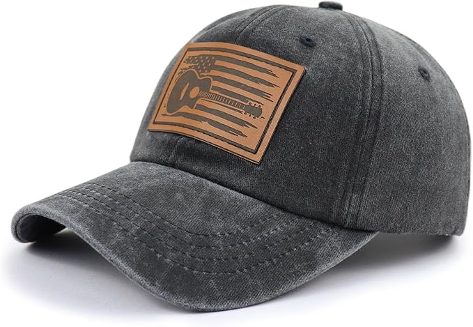 Guitar American Flag Hat for Men Women, Funny Adjustable Cotton Baseball Cap