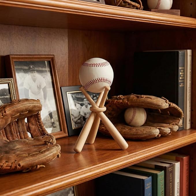 Honoson Baseball Stand Holders Balls Display Bat Wooden Stand Holder Display Centerpieces Tables for Baseball Sports Lover(24 Pack)
