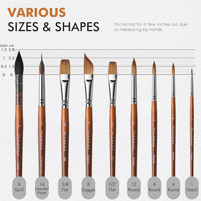 Watercolor Brushes Professional, Fuumuui 9pcs Sable Paint Brushes & Natural - Image 6