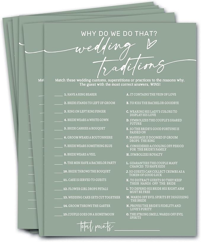 Bridal Shower Games Cards, Wedding Traditions Why Do We Do That, 25 Game Cards by Wybgno