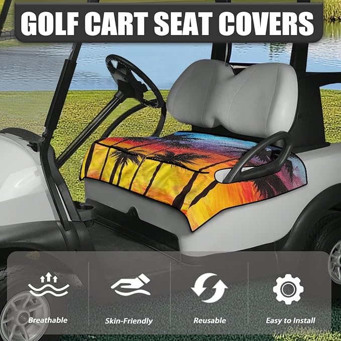 Golf Cart Seat Covers, Universal Golf Cart Seat Towel Blanket with 4 Front Pockets & Nonskid Bottom Fits for Club Car 2 Person Seats Golf Carts