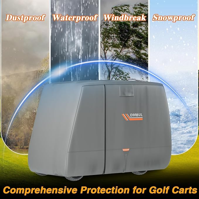 EVRBUL Golf Cart Cover 2/2+2/4 Passenger Heavy Duty 420D Waterproof Golf Cart Covers with Three Zipper Doors Compatible with EZGO, Club Car, Yamaha Golf Carts,Windproof Sunproof Golf Cart Cover (Gray)