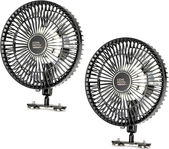 KEMIMOTO 8-Inch Magnetic Golf Cart Fan with Reinforced Metal Ball Joint, 3 Light Modes & 6-Speed, Magnetic Fan for Golf Cart, Forklift, Compatible with EZGO RXV, Club Car, 2 Pack