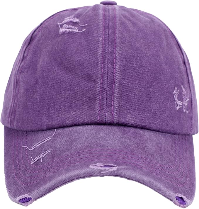 Criss Cross Ponytail Hat Women Washed Distressed Baseball Caps Adjustable High Messy Bun Ponycap