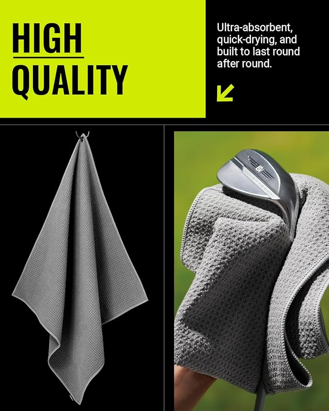 Legato MAG-iT Magnetic Golf Towel with Built-in Groove Cleaner & Sharpener – N52SH Ultra-Strong Magnet, Waffle Microfiber, Carabiner Included – Golf Bag Accessory – Grey