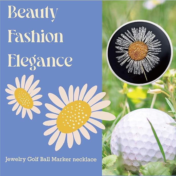 Golf Ball Marker necklace with ball marker, handmade pressed flower golf marker,Gifts Accessories Women Golfers